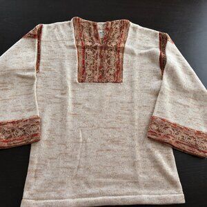 Vintage Womens Kimlon Acrylic Hippie Bell Sleeve V-Neck Sweater Size Small